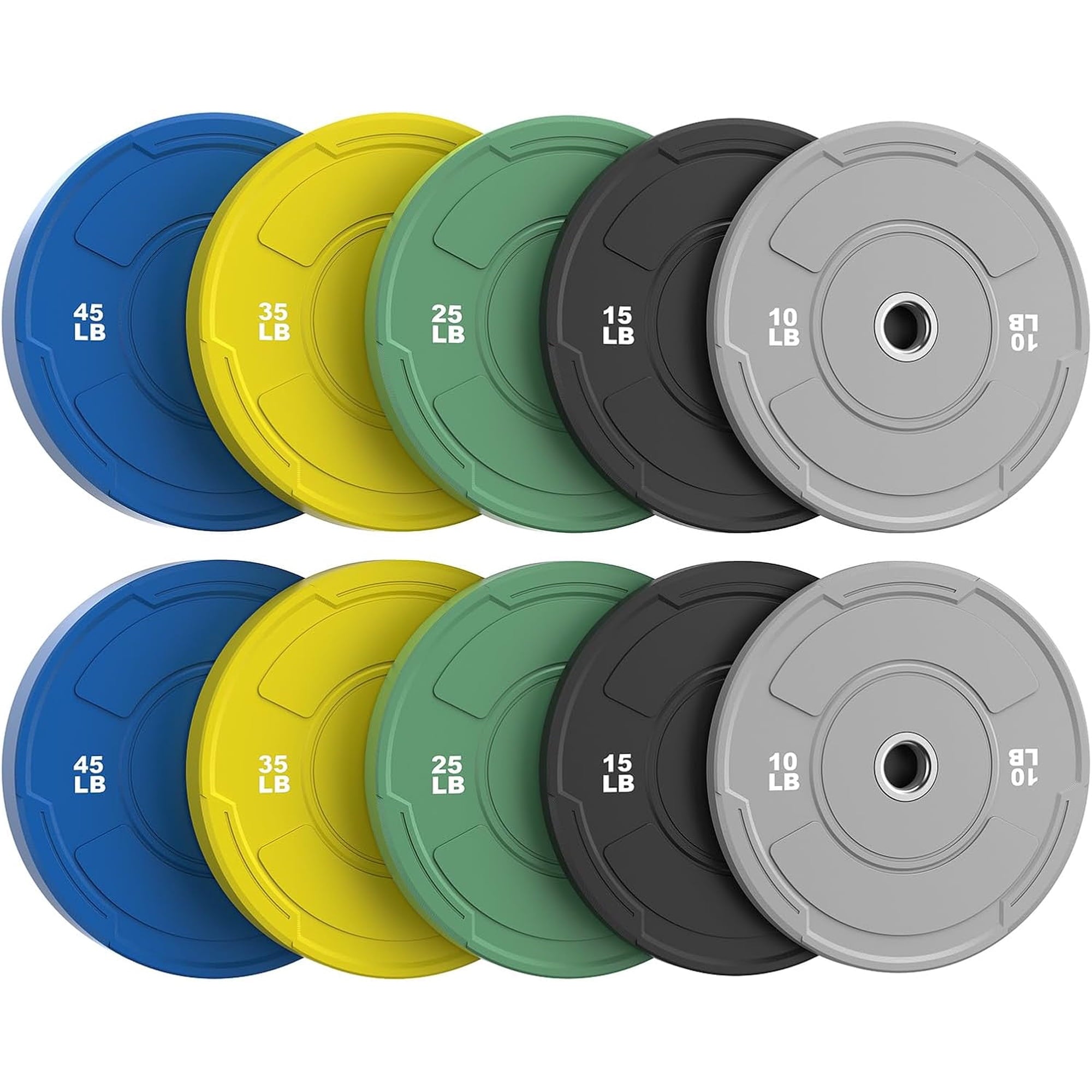 2-Inch Olympic Bumper Plates Set, 10Pcs(each pair 10,15,25,35,45 lb) Colored Virgin Rubber Weight Barbell Plates for Strength Training, Home Gym Weightlifting