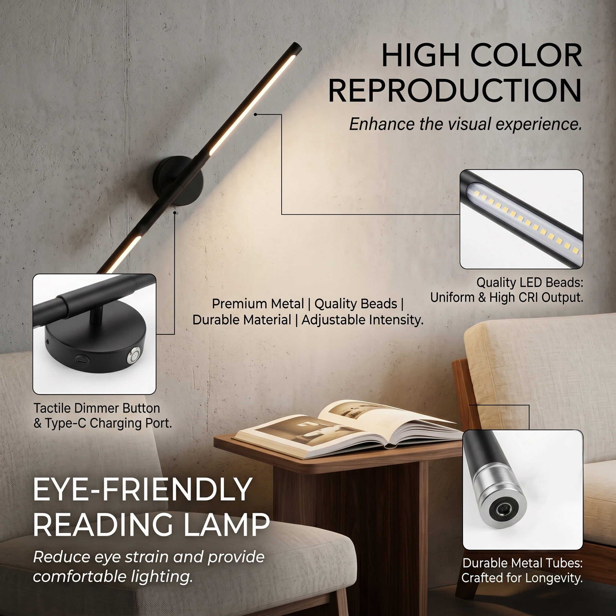 EZBY Battery Operated Wall Sconce, 5000mAh Wireless Rechargeable LED Wall Light with Remote, 360 Degree Rotatable Magnetic Base, 3 Color Dimmable Modern Lamp for Bedroom