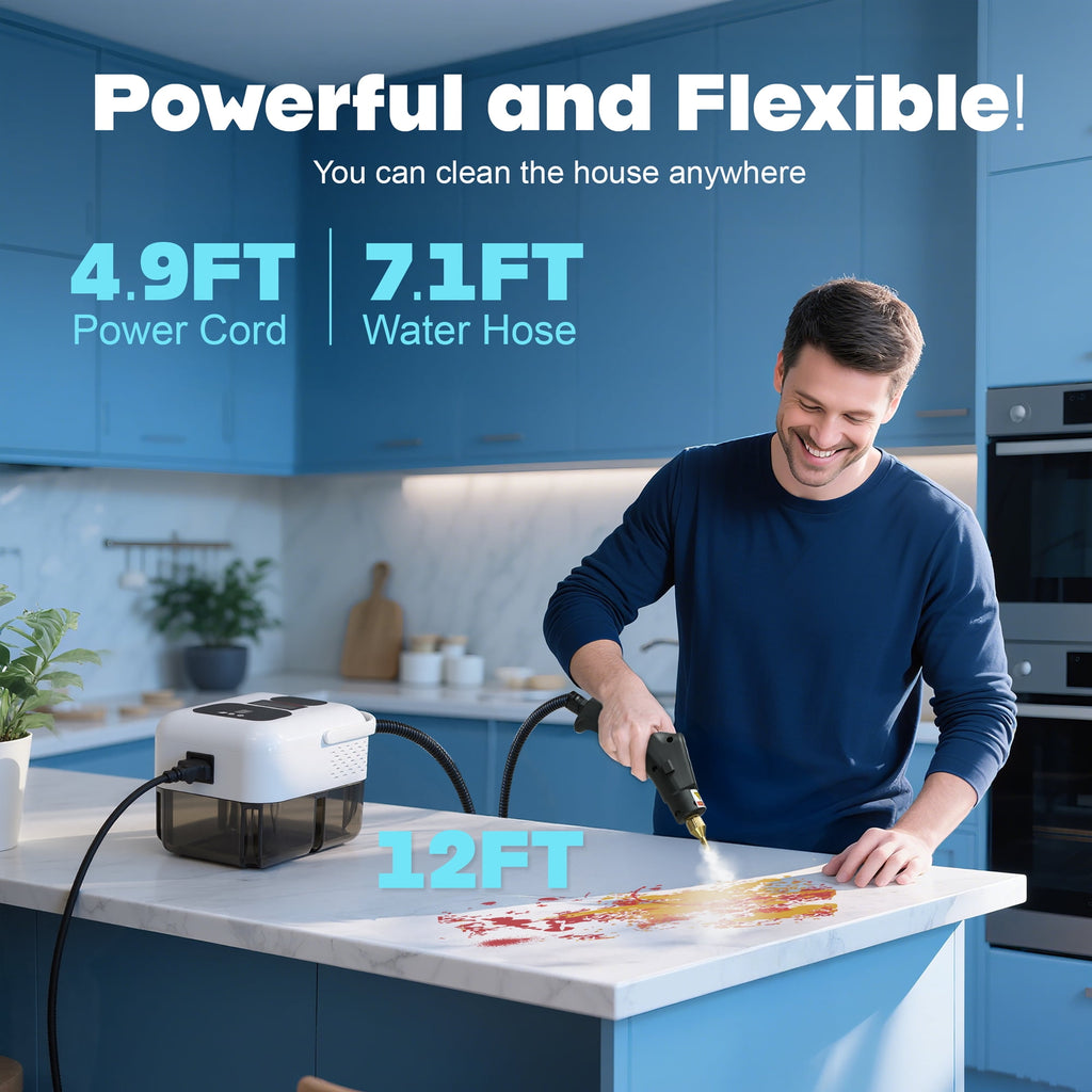 EZBY Steam Cleaner,Handheld Steam Cleaners for Home Use,9-Level Adjustable Handle,Portable Steamer for Cleaning with 18 pcs Accessories for Car Detailing, Kitchen, Bathroom, Tile