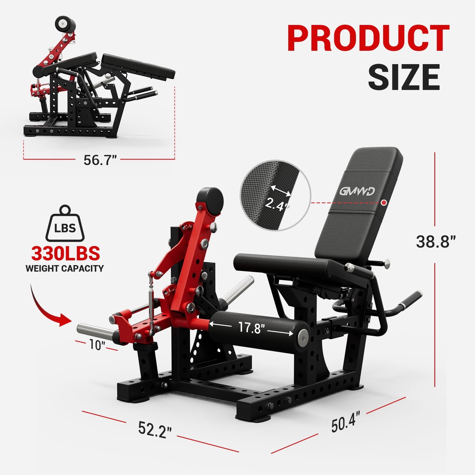 GMWD Leg Extension and Curl Machine LE08 2.0, Adjustable Leg Curl Machine with Plate Loaded, Seated Leg Extension and Lying Curl Machine for Home Gym, Leg Workout Equipment
