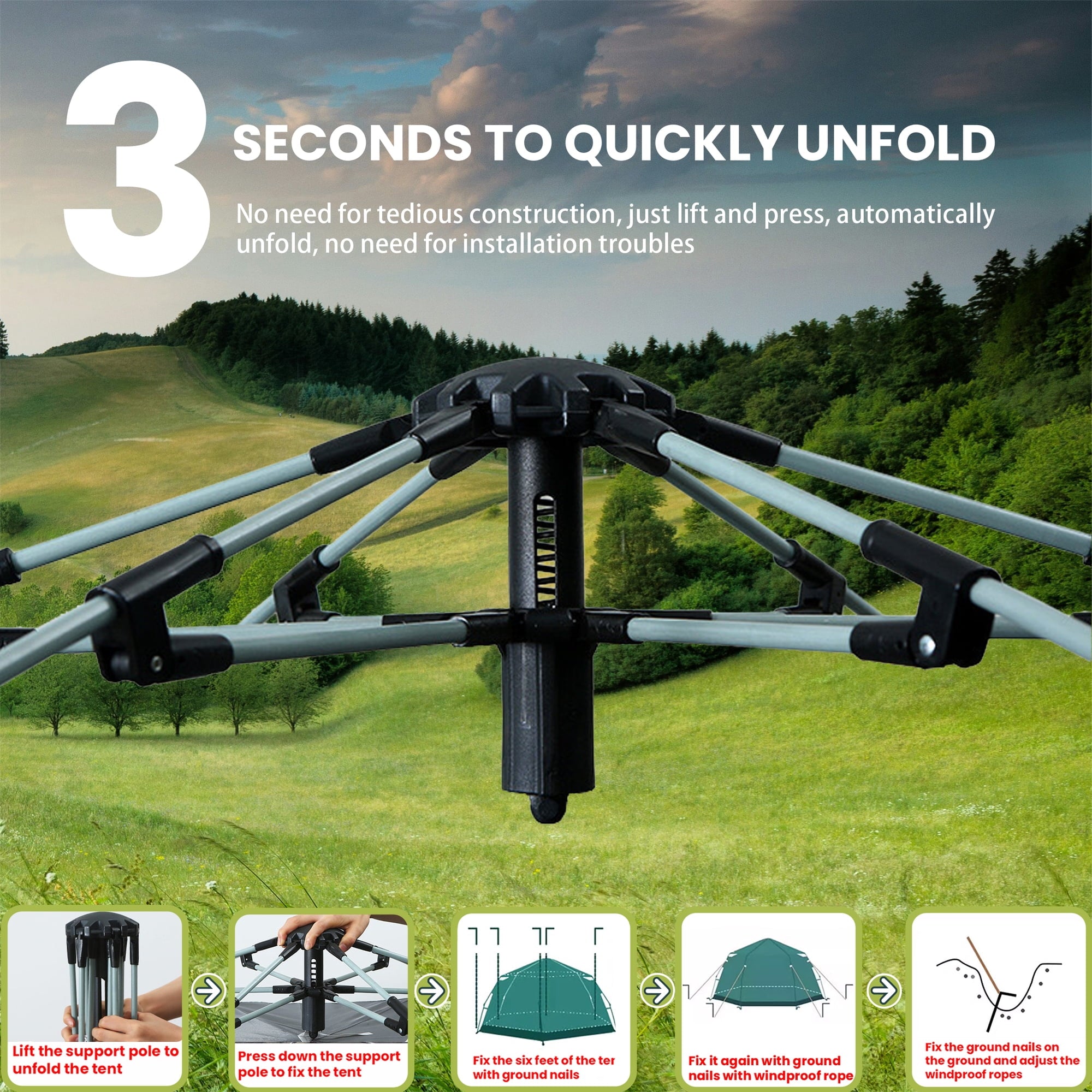 EZBY Tents for Camping,2-3 Person Instant Pop Up Camping Tent with Screen Porch,Removable Rainfly and Carry Bag for Camping Backpacking Hiking-Green